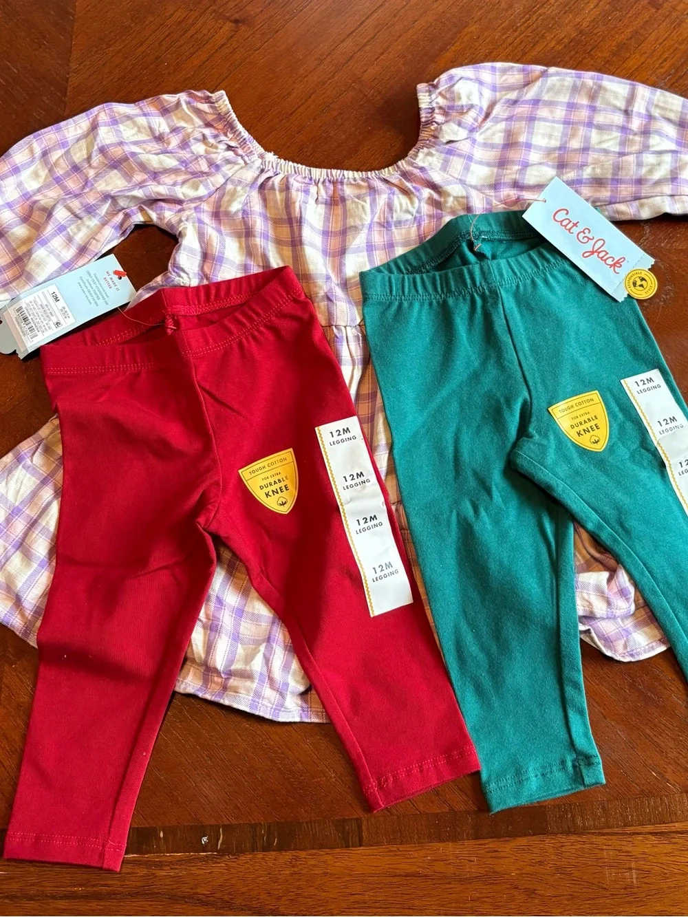 NWR wonder nation Girls Plaid Top with Red and Teal Leggings from Cat & Jack 12M
